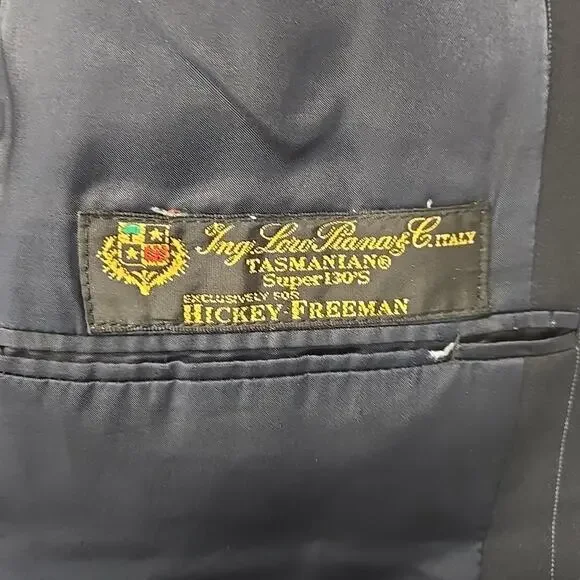 Hickey Freeman Blazer Mens Size 44R Loro Piana Tasmanian 130s Black Pinstripe
